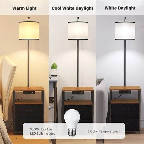 Floor Lamp with Table & 2 Drawers, Lamp with USB Port and Outlet, Lamps for Nightstand with 3 Color Temperature Led Bulb Include