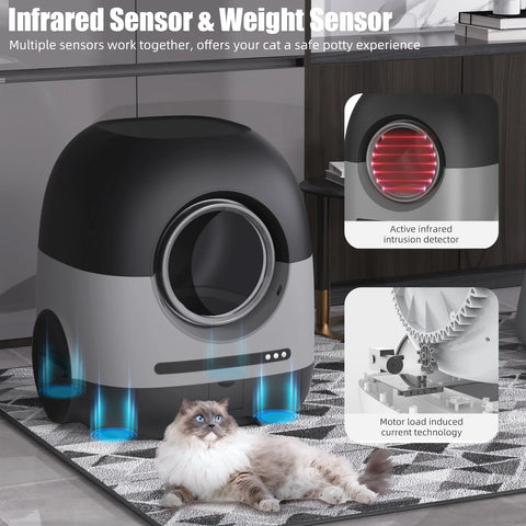 Smart Automatic Self-Cleaning Cat Litter Box with APP Control, 80L Space for Multiple Cats with Air Duct & Mat & Liner Health