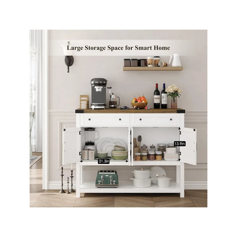 Buffet Sideboard Cabinet with Storage, 47.2" Modern Farmhouse Coffee Bar with 2 Drawers