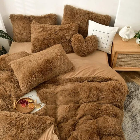 5 PCS Shaggy Duvet Cover Bedding Set - Fluffy Comforter Cover Long Faux Fur Luxury Ultra Soft Cozy