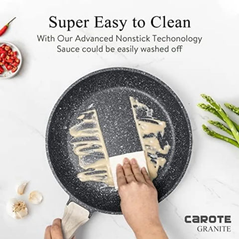 Carote Nonstick Granite Cookware Sets 10 Pcs Stone ,non stick frying pan set, pots pans set (Granite, induction cookware)