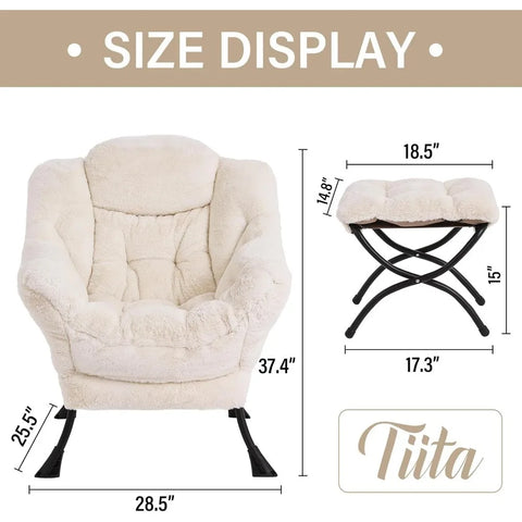 Tiita Lazy Chair with Ottoman, Modern Large Accent Lounge Chair, Leisure Sofa Armchair with Ottoman, Reading Chair