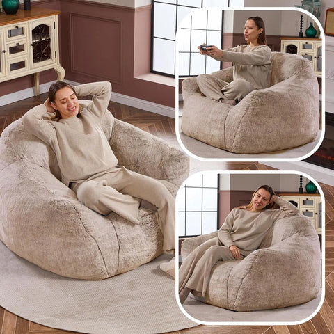 Giant Bean Bag Bag Sofa Chair with Armrests, Bean Bag Couch Stuffed High-Density Foam, Plush Lazy Sofa Comfy