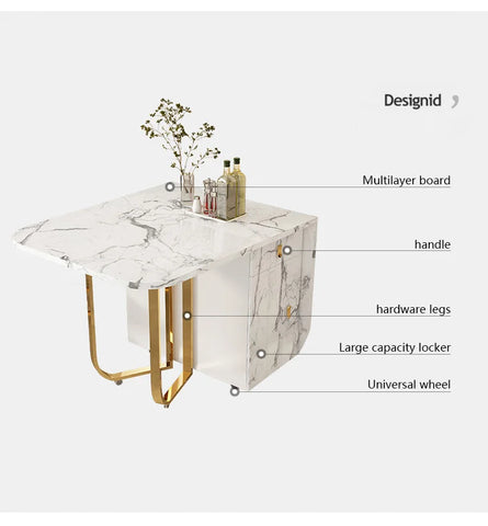 Folding Dining Table with 2 Drawers and 4 Wheels for Living Room,Kitchen, Space Saving Table Foldable in 3 Forms