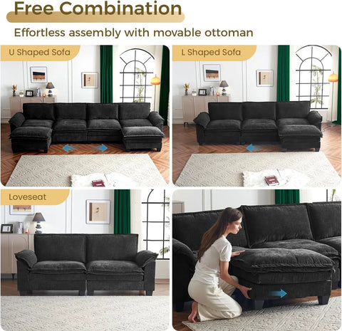 Modular Cloud Couch Sectional Sofa, Comfy Sectional Couches for Living Room,Oversized Cloud Sectionals With Movable Ottoman