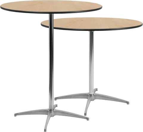 Furniture  36'' Round Wood Cocktail Table with 30'' and 42'' Columns, Adjustable Wood Bar Height Table for Events or Home Use