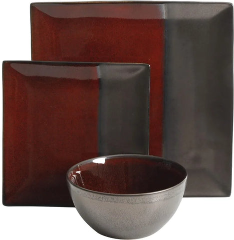 Square Reactive Glaze Stoneware Dinnerware Set, Service for 4 (16pcs),  Set Vaisselle Complet， Dishes and Plates Sets