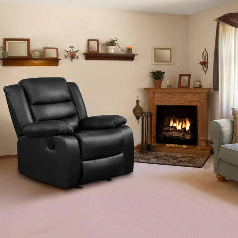 Oversized Rocker Recliner Chair Comfy Wide Lazy Boy Recliner Chair with Overstuffed Armrest, Faux Leather Manual Reclining Chair