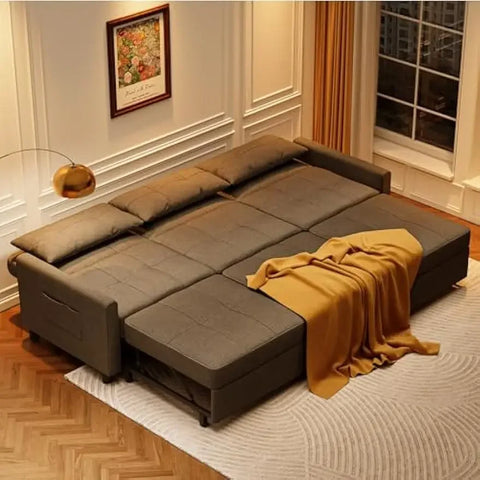 Convertible Sectional Sofa Bed, Sleeper Sofa Bed with Pocket, 84" Pull Out Couch with Ottoman for Livingroom, Apartment