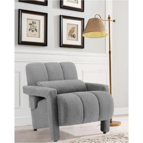 LOULENS Lambswool Accent Chair, Modern Upholstered Sherpa Accent Chair, Comfy Teddy Single Armchair with Pillow for Living Room