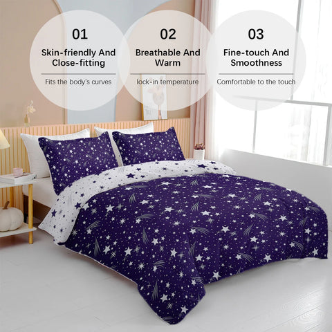 3pc Meteor Shower with Blue Background Bedding Set Quilt Cover with Zipper Closure 1 Duvet Cover and 2 Pillowcases