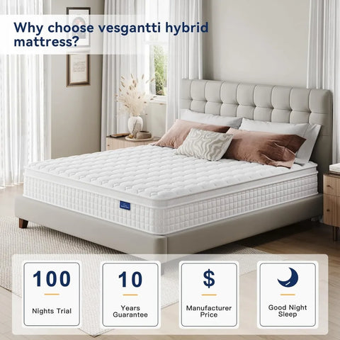 12 Inch Multilayer Hybrid California King Mattress - Multiple Sizes & Styles Available, Ergonomic Design with Memory Foam