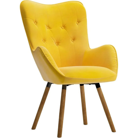 Roundhill Furniture AC155YL Doarnin Silky Velvet Tufted Button Accent Chair, Yellow 30D x 41.5W x 26.8H in