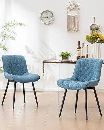 Upholstered Dining Chairs Set of 2 Comfortable Mid Century Modern Kitchen Chair with Sturdy Metal Legs Faux Leather Dinner Chair