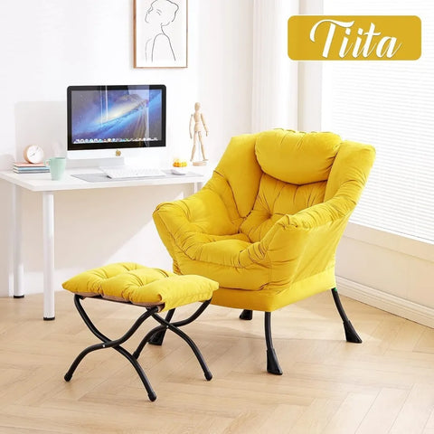 Tiita Lazy Chair with Ottoman, Modern Large Accent Lounge Chair, Leisure Sofa Armchair with Ottoman, Reading Chair