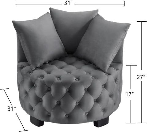 Upholstered Tufted Leisure Chair Accent Chair Sofa Lounge Club Round Chair for Living Room Hotel with 3 Pillows Dark Gray