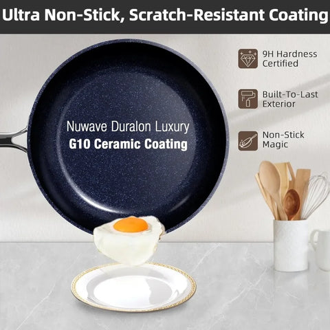 Lux 13pc Forged Lightweight Cookware Set PFAS Free, Healthy G10 Duralon Ceramic Coating, Ultra Non-Stick,