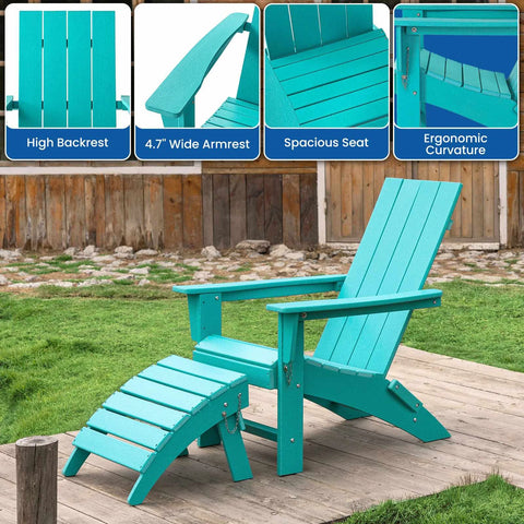 Outdoor Wooden Folding Adirondack Chair With Footrest Weather Resistant Fire Pit Chair Patio Chairs Set