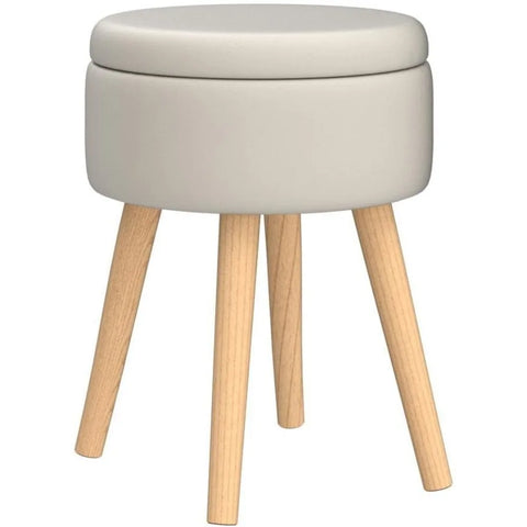 Ottoman storage linen circular dressing table stool, modern multi-functional cushioned footstool with wooden legs