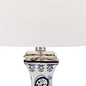 Barnes and Ivy Iris Asian Chinese Jar Style Table Lamps 28" Tall Set of 2 Blue Porcelain Crystal Geneva White Fabric Drum Shade