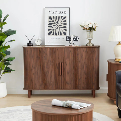 Sideboard Buffet Cabinet, Storage Cabinet with Sliding Doors and Handles, Modern Wooden Sideboard Cabinet for Living Room