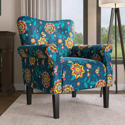 BELLEZE Modern Accent Chair for Living Room, High Back Floral Armchair with Wooden Legs, Upholstered Wingback Side Chair Padded