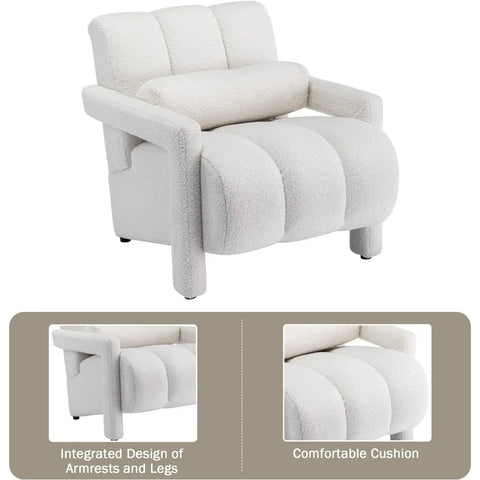 LOULENS Lambswool Accent Chair, Modern Upholstered Sherpa Accent Chair, Comfy Teddy Single Armchair with Pillow for Living Room