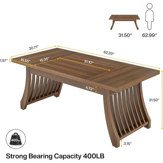 Dining Room Table: 62.2 Inches Rectangular Dining Table for 6-8 People, Farmhouse Wooden Kitchen Table with Heavy-Duty Frame