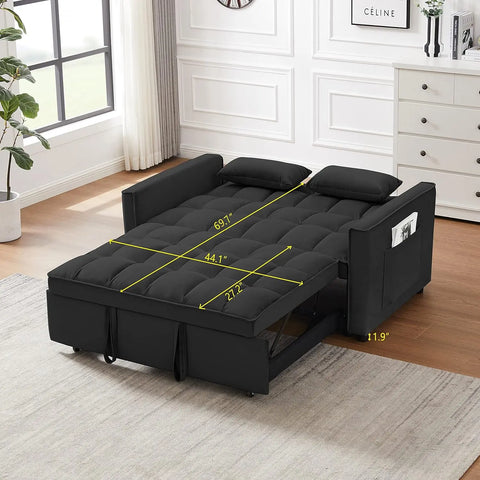 Modern Convertible Sleeper Sofa Bed, Seat Lounge Sofa w/Reclining Backrest,Toss Pillows,Sofa Couch Pullout Bed for Living Room