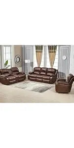 Furniture Bonded Leather Reclining Sofa Loveseat Glider Chair in Multiple Colors, 8018 (Brown, Glider Chair)