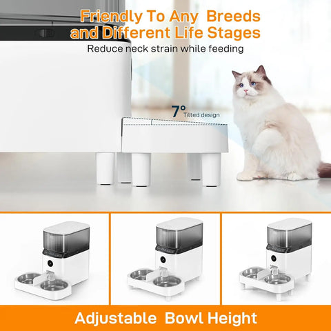 Automatic Cat Feeders, Smart Timed Automatic Dog Feeder, HD Camera Voice and Video Recording, Cat Food Dispenser Portion, 2.4G W