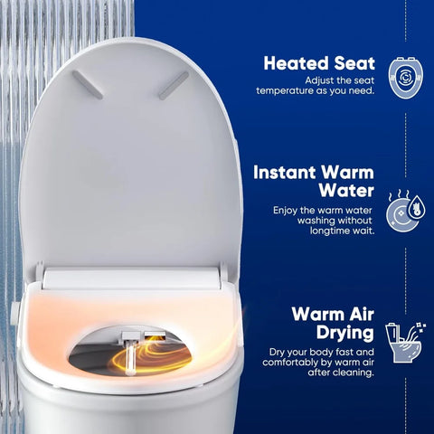 Bidet Toilet Seat Elongated Smart Heated Toilet Seat with Warm Water&Dryer,Feminine&Child Wash,Self-Clean Stainless Steel Nozzle