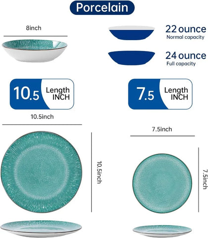 12 Piece Round Kitchen Dinnerware Set,Service for 4, Chip Resistant Porcelain