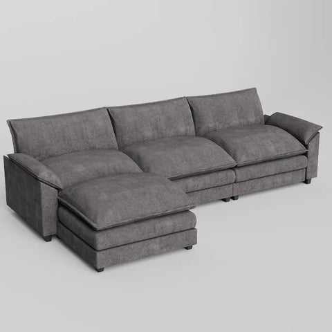 119” Modular Oversized Sectional Sofa Couch,Wide Arm L-Shaped Couch, Deep Seat and Reversible Ottoman,Chenille Fabric