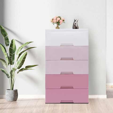 Storage Cabinet Stain-Resistant Plastic Drawers Dresser 45 × 30 × 84CM Gradient Pink for Storing Clothes and Toys