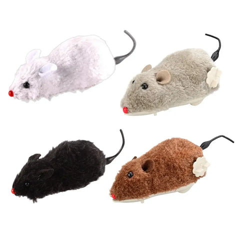 Cat Toys Wind Up Fake Toy Indoor Plush Mice Realistic Racing Hunting Fun Interactive Kitten Play Pet Entertainment Prank Party