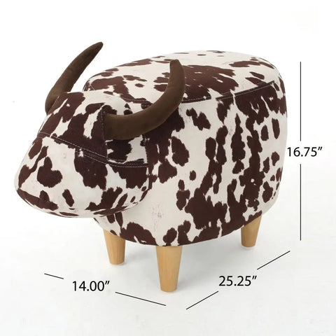 Velvet Cow-Shaped Ottoman, Cute Wood Foot Stool Shoes Changing Seat with Cushioned for Adult  Playroom, Porch Furniture, Stool