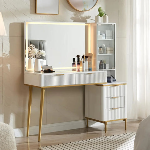 T4TREAM Makeup Vanity Desk with 36" HD Lighted Mirror, 48" Big Modern Vanity Desk with Mirror and Lights, Dressing Table