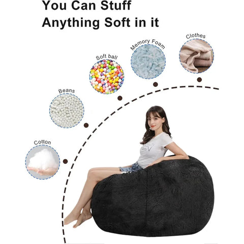 Bean Bag Chair ，for Adults Kids No  Comfortable Fluffy Giant Round Bean Bag for Reading Chair Floor Chair 6 ft Gray