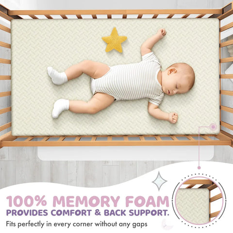 2” Crib Mattress Topper Memory Foam - Waterproof Breathable Soft Washable Cover 52” x28” x 2” Fits Standard Size Cribs Beds