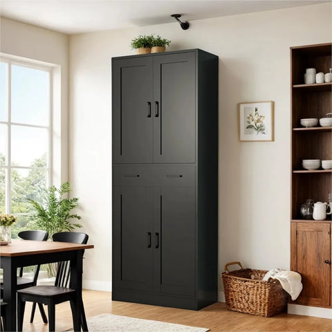 Black Pantry Cabinet, 71" Tall Kitchen Pantry Storage Cabinet with Doors and Drawer, Freestanding Kitchen Hutch Cabinet for