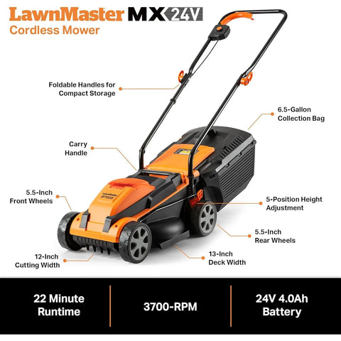 20VMWGT 24V Max 13-inch Lawn Mower and Grass Trimmer 10-inch Combo with 2x4.0Ah Batteries and Charger