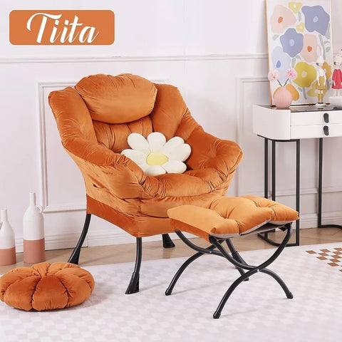 Tiita Lazy Chair with Ottoman, Modern Large Accent Lounge Chair, Leisure Sofa Armchair with Ottoman, Reading Chair