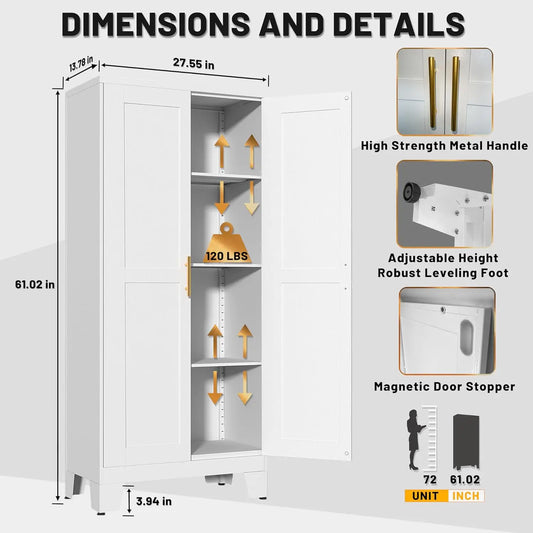 Kitchen Storage Cabinet, Kitchen Pantry Storage Cabinet with Doors and Shelves, Storage Cabinet with Adjustable Leveling Foot fo