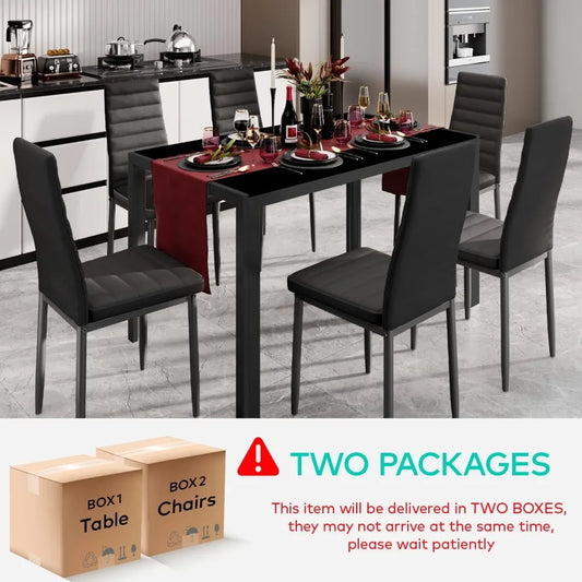 Dining Table Sets for 6, 7 Piece Kitchen Table and Chairs Set for 6 Person, PU Leather Modern Dining Room Sets for Home, Kitchen