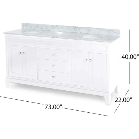 61" Double Sink Bathroom Vanity with Marble Top, Solid Wood Bathroom Vanity with 3 Drawers and 4 Doors,  Bathroom Vanities