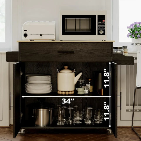 IRONCK Rolling Kitchen Island Table on Wheels with Drop Leaf, Storage Cabinet, Drawer, Spice Rack, Towel Rack, Kitchen Cart