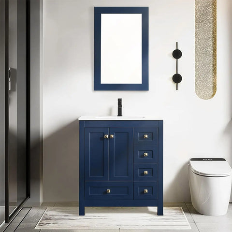 30" Bathroom Vanities Cabinet with Sink Combo Set, Undermount Ceramic Sink w/Thickened Wood, Matte Black Faucet