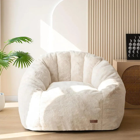 Giant Bean Bag Chair,Oversized Bean Bag Couch for Adults and Kids,Faux Fur Shell-Shaped Large Bean Bag Chair with Filler,Stuffed