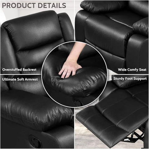 Oversized Rocker Recliner Chair Comfy Wide Lazy Boy Recliner Chair with Overstuffed Armrest, Faux Leather Manual Reclining Chair